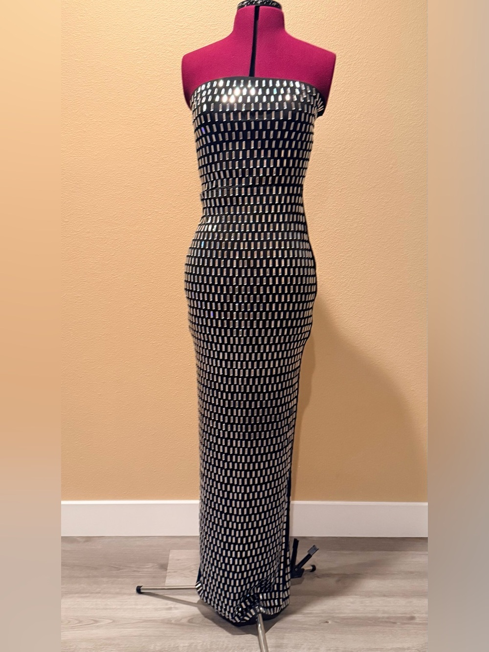 Black Strapless Rhinestone Maxi Dress